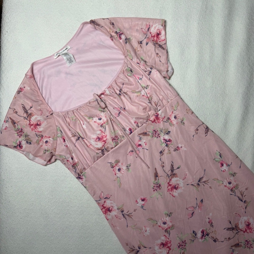 Caution to the Wind Pink Floral Maxi Dress Empire Waist Short Sleeve Size L